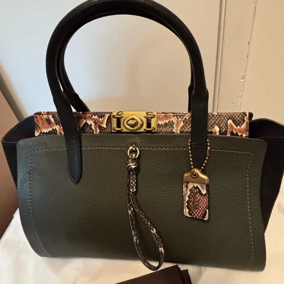 Coach 1941 Armygreen and Black Troupe Satchel carryall 35 with Snakeskin accent - Picture 5 of 14